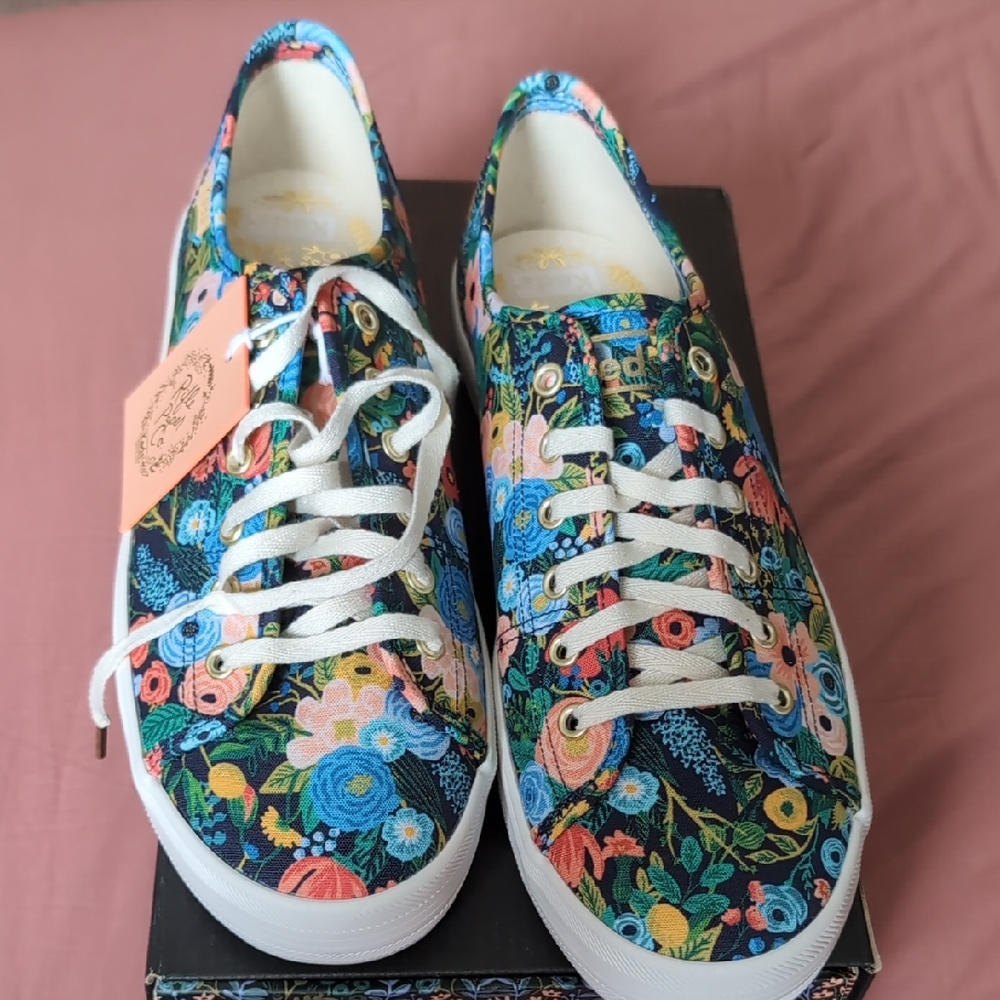 Keds Kids Sneakers with Floral Blue and Pink Design